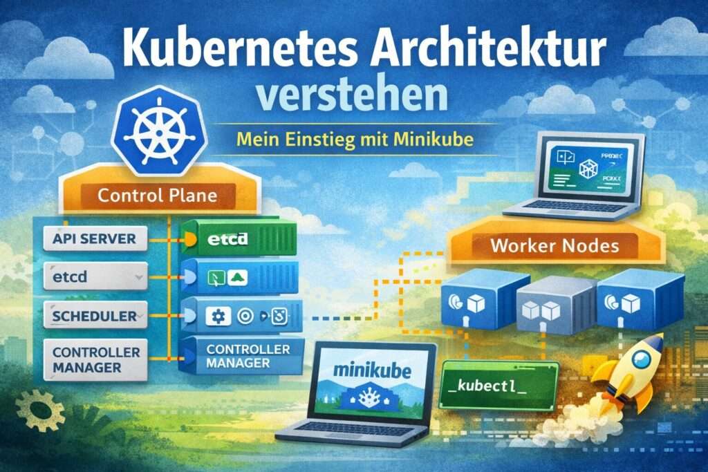 Kubernetes Architektur mit Control Plane, Master Node und Worker Nodes erklärt mit Minikube