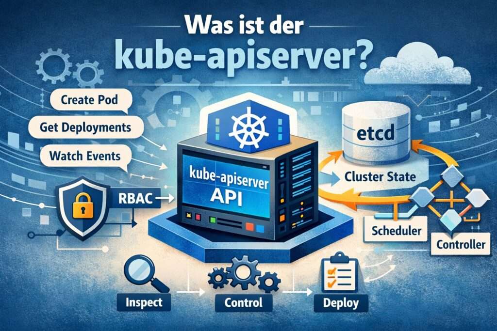 Digitale Illustration des kube-apiserver als zentrale Kubernetes REST API
